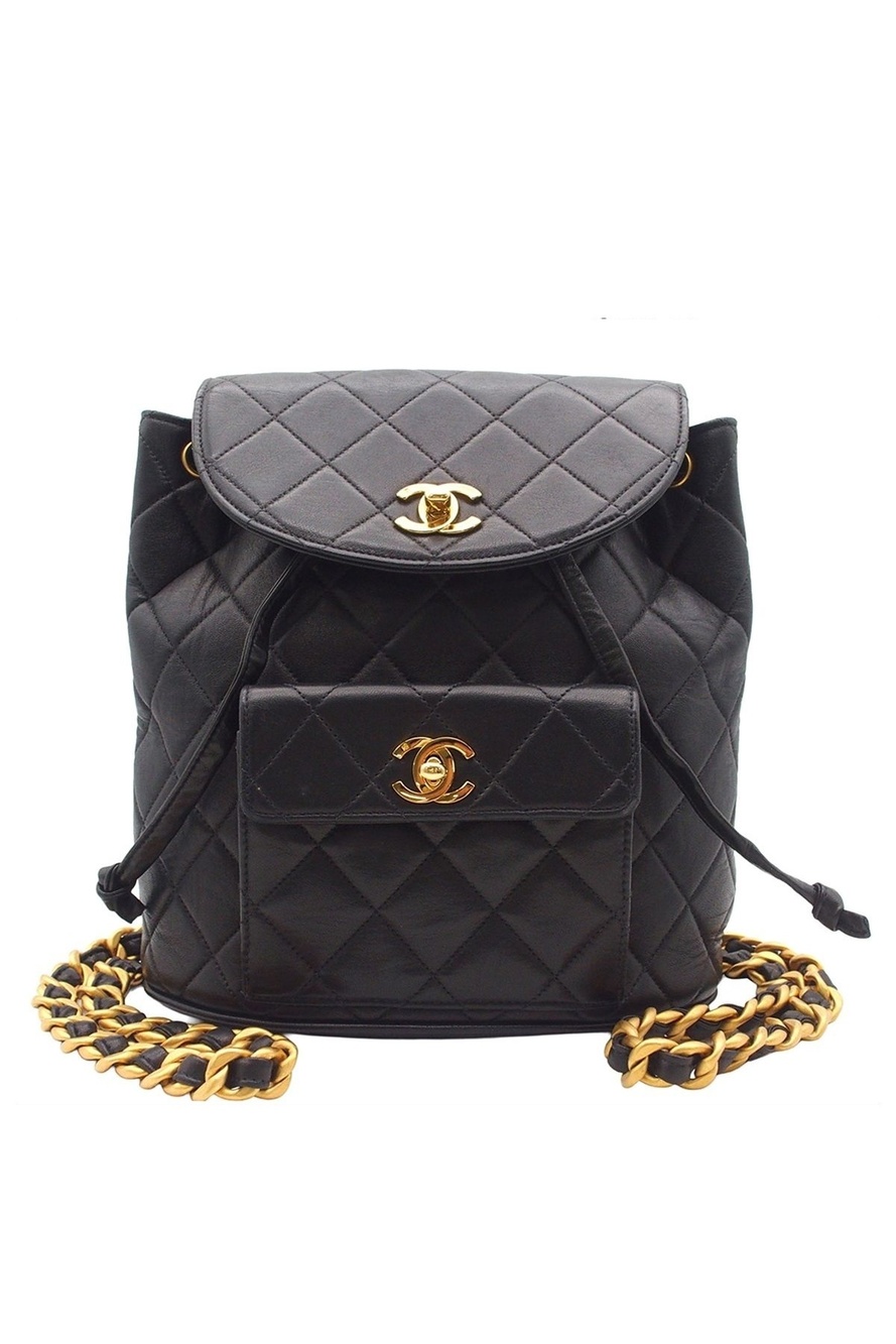 Chanel Backpack Quilted CC Logo Vintage Black Lambskin